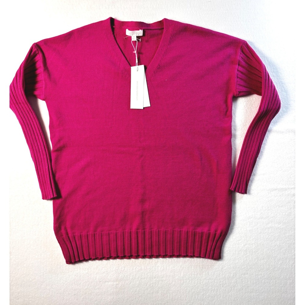 Adyson Parker Fuschia‎ Pink Yarrow V-Neck Ribbed Sleeve Sweater Medium NEW